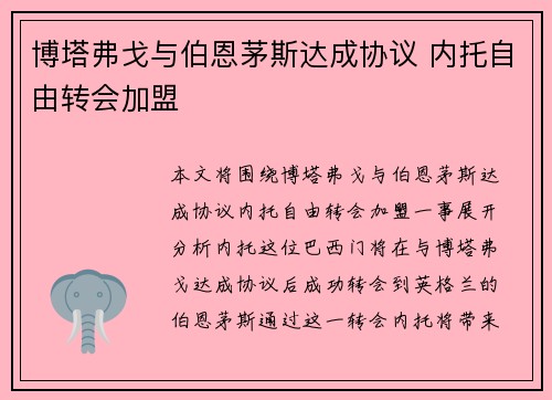 博塔弗戈与伯恩茅斯达成协议 内托自由转会加盟