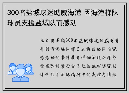 300名盐城球迷助威海港 因海港梯队球员支援盐城队而感动