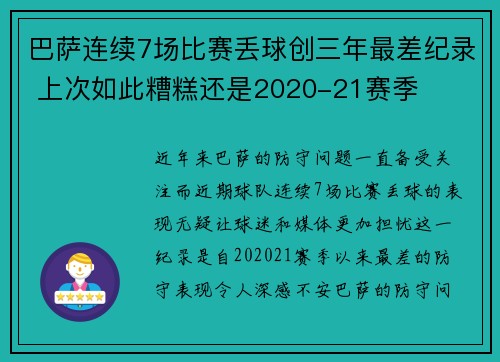 巴萨连续7场比赛丢球创三年最差纪录 上次如此糟糕还是2020-21赛季
